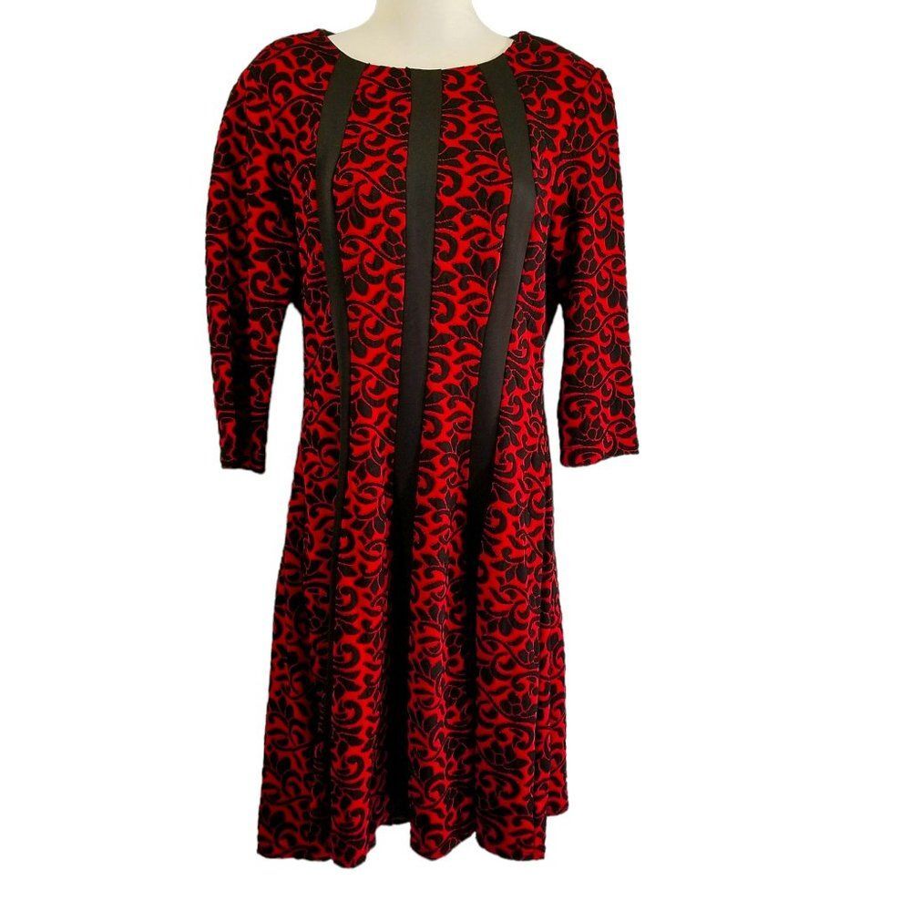 Dress Barn Red & Black Patterned Knit Fit & Flare Dress Size 10